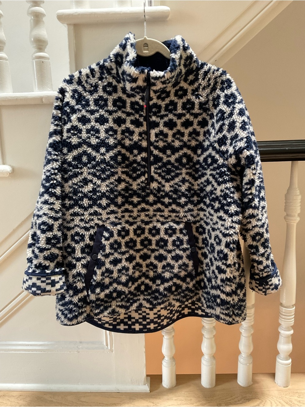 Vineyard Vines Blue and Cream Patterned Sherpa Half-Zip